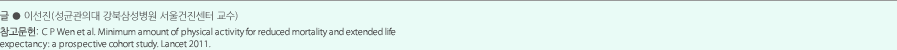 글 : 이선진(성균관의대 강북삼성병원 서울건진센터 교수), 참고문헌: C P Wen et al. Minimum amount of physical activity for reduced mortality and extended life expectancy: a prospective cohort study. Lancet 2011.